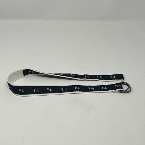 Ralph Lauren boys double ring belt ribbon dogs navy white - Picture 7 of 9